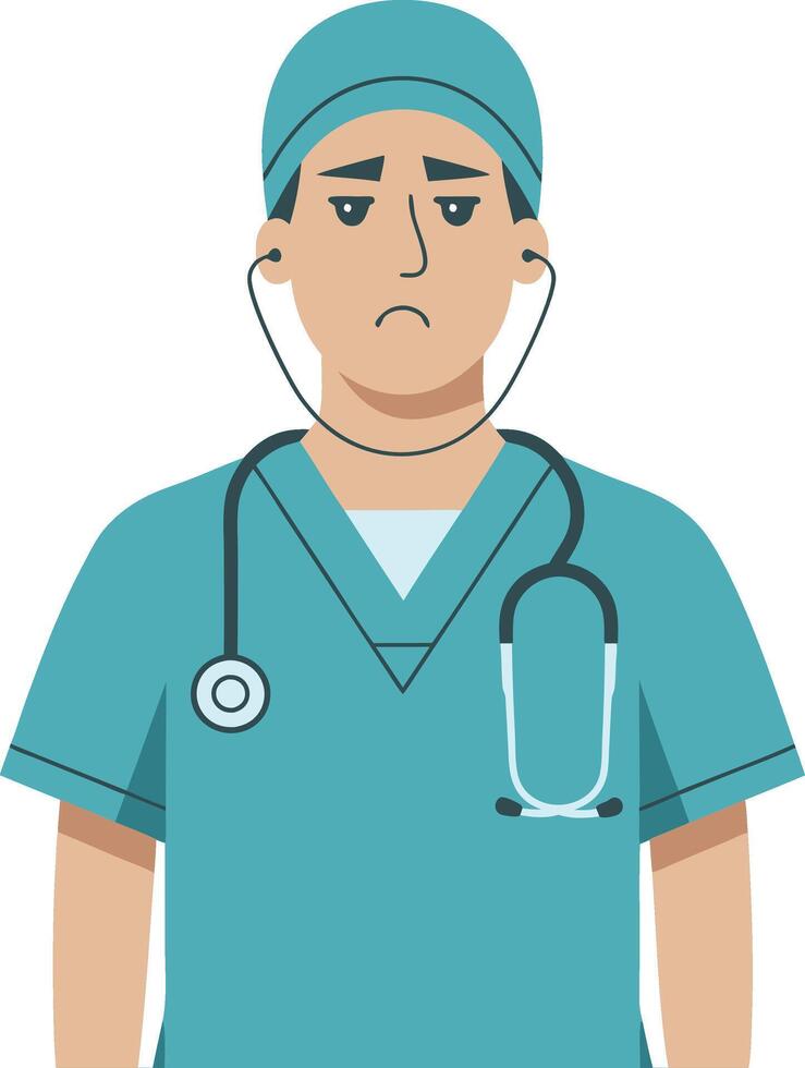 Sad Nurse Illustration Medical Professional with Stethoscope vector
