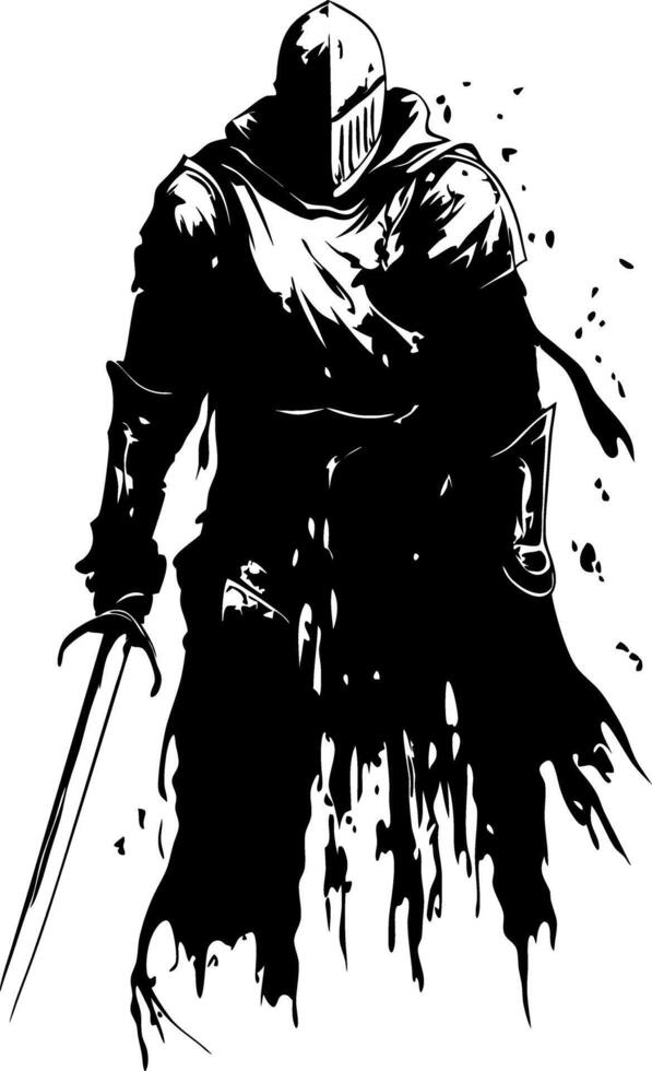 Dark Mysterious Knight Silhouette Illustration for Fantasy Design vector
