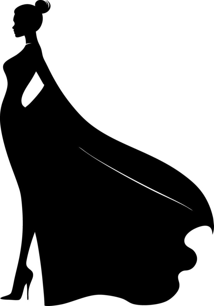 Elegant Fashion Silhouette of Woman in Flowing Gown for Design and Inspiration vector
