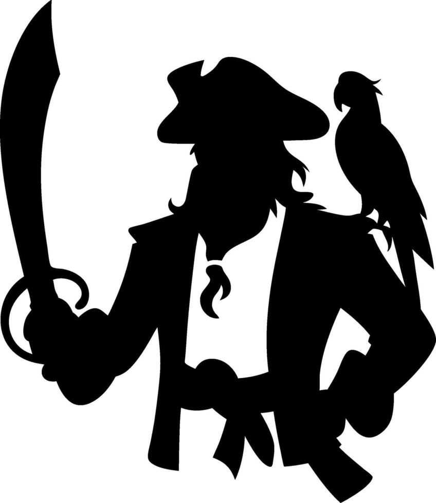 Pirate Silhouette with Parrot Illustrating Adventure and Exploration vector