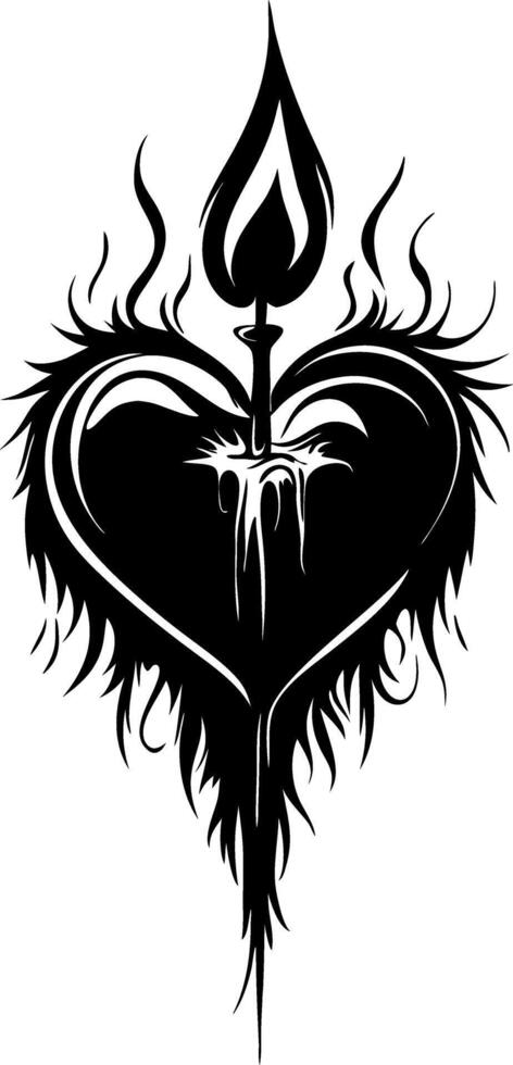 Flaming Heart with Candle Tattoo Design Symbolizing Passion and Spiritual Love vector
