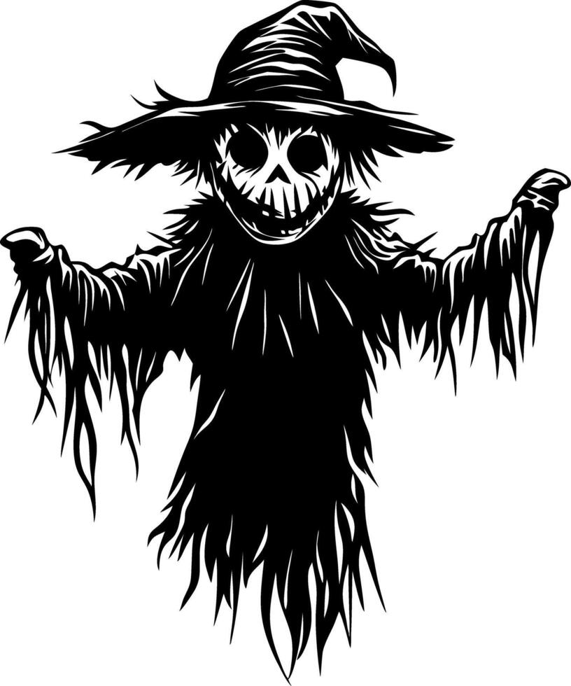Halloween Scarecrow Silhouette with Witch Hat for Spooky Design Projects vector