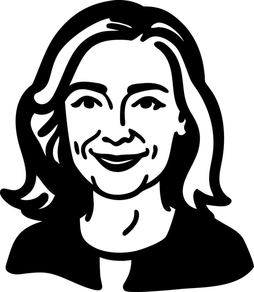 Illustration Smiling Woman Portrait Black Outline Simple Design vector