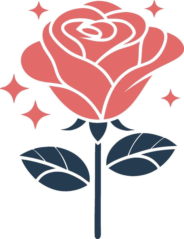 Vibrant Red Rose with Leaves and Sparkles for Floral Design vector