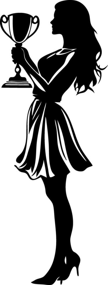 Silhouette Woman Holding Trophy for Achievement and Success vector