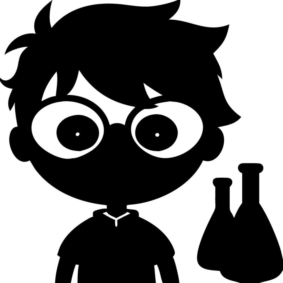 Young Boy Wearing Glasses with Laboratory Bottles Illustration vector