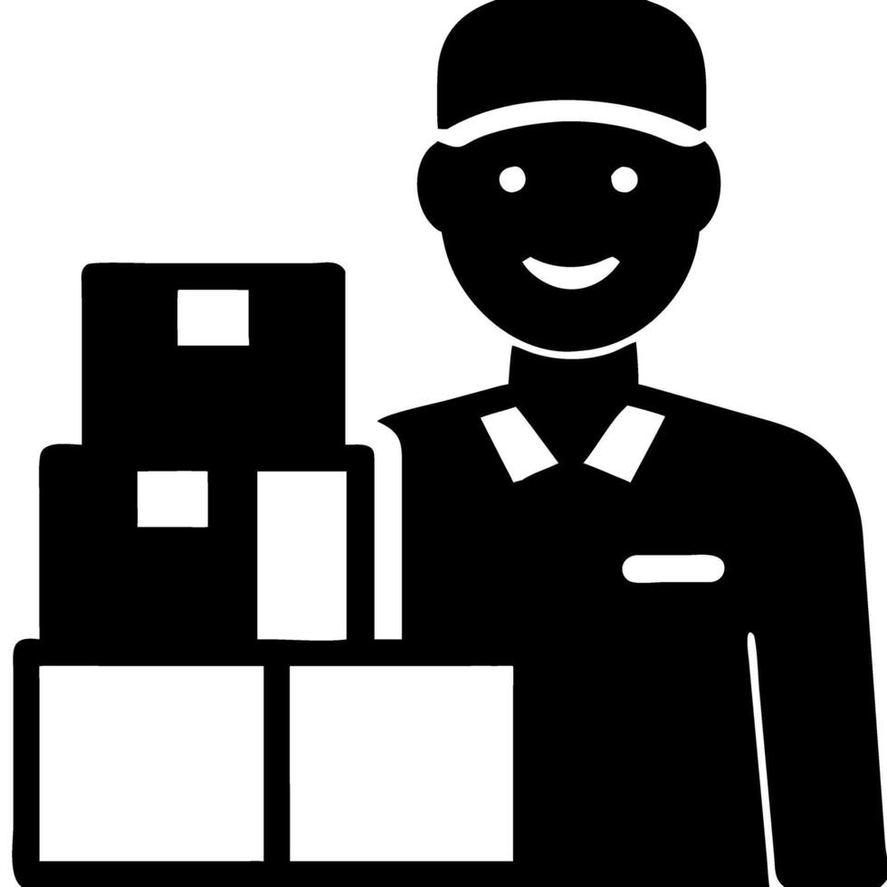 Delivery Worker Holding Boxes for E-commerce and Logistics vector