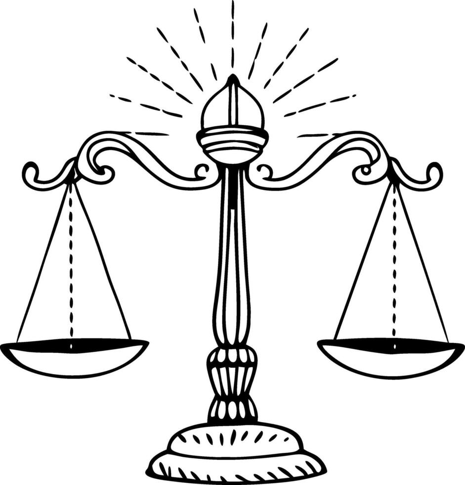 Hand Drawn Scales of Justice Emblem for Legal Illustrations and Design vector