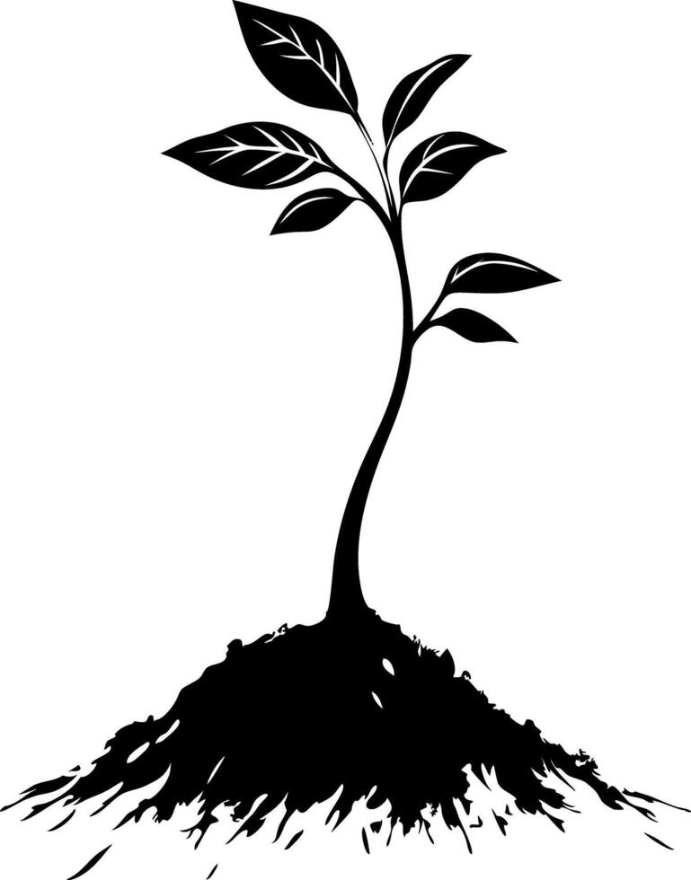 Elegant Black Plant Silhouette with Leaves and Roots for Design and Decoration vector