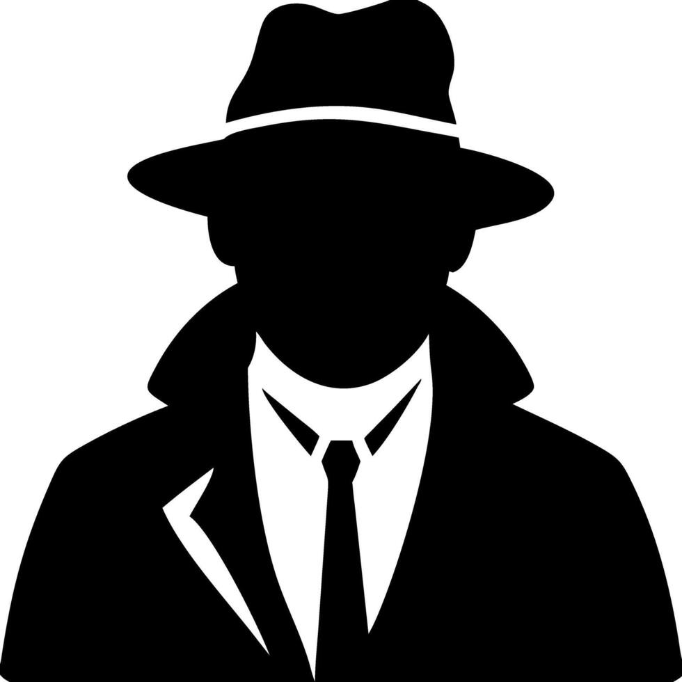 Detective Silhouette in Fedora Hat and Suit Illustration vector