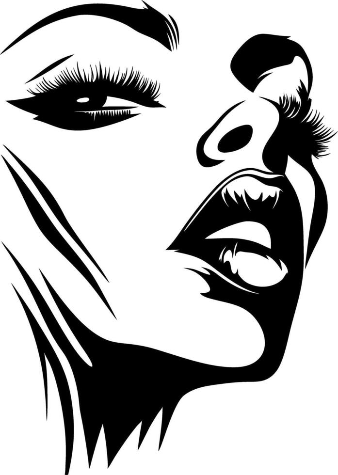 Abstract Female Face Art Elegant Black Contour Illustration vector