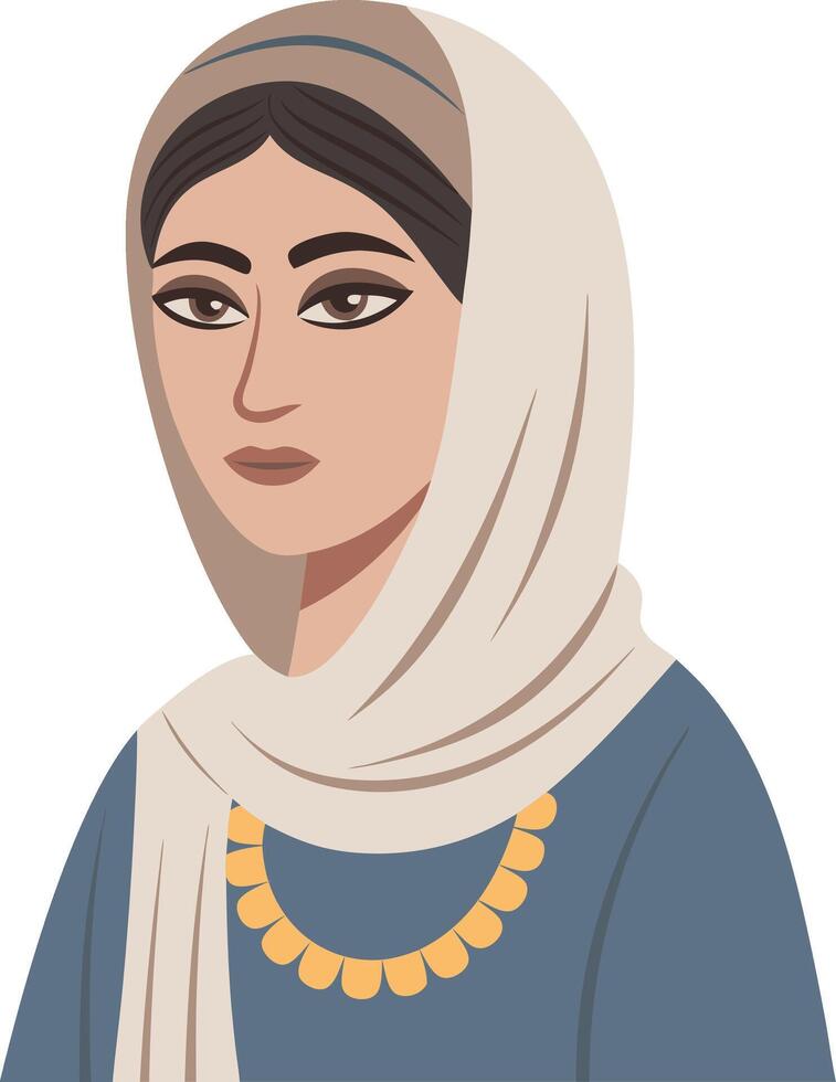 Traditional Woman Portrait Art Wearing Headscarf and Necklace vector