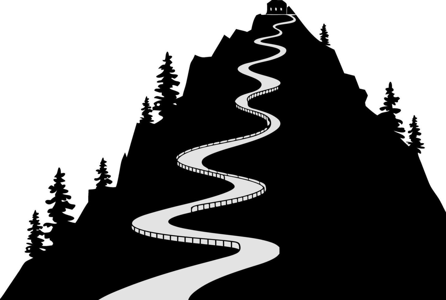 Mountain Path to House with Pine Trees Illustration vector