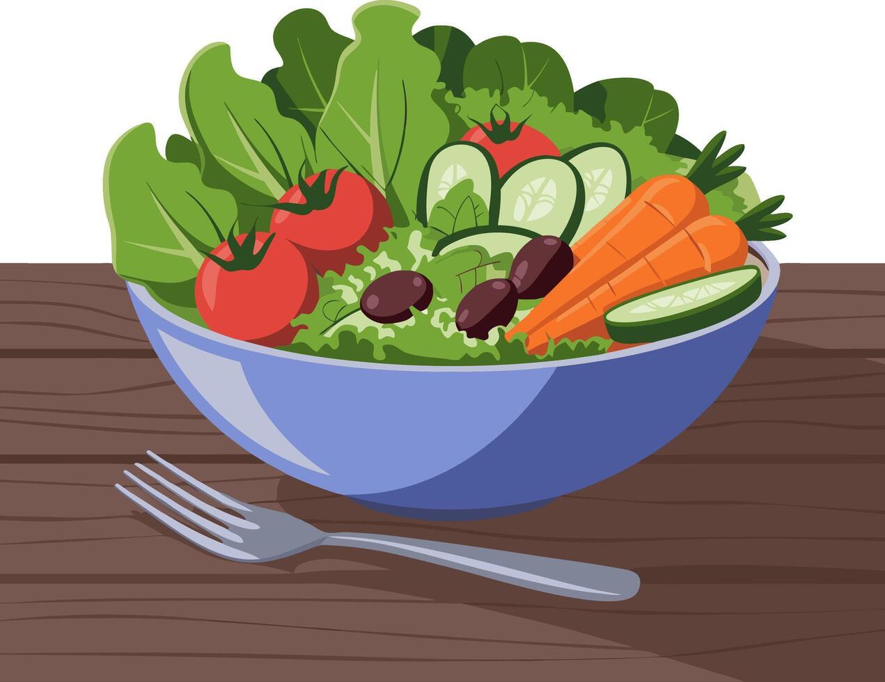 Fresh Vegetable Salad Bowl Illustration with Tomatoes Cucumbers Carrots and Greens vector