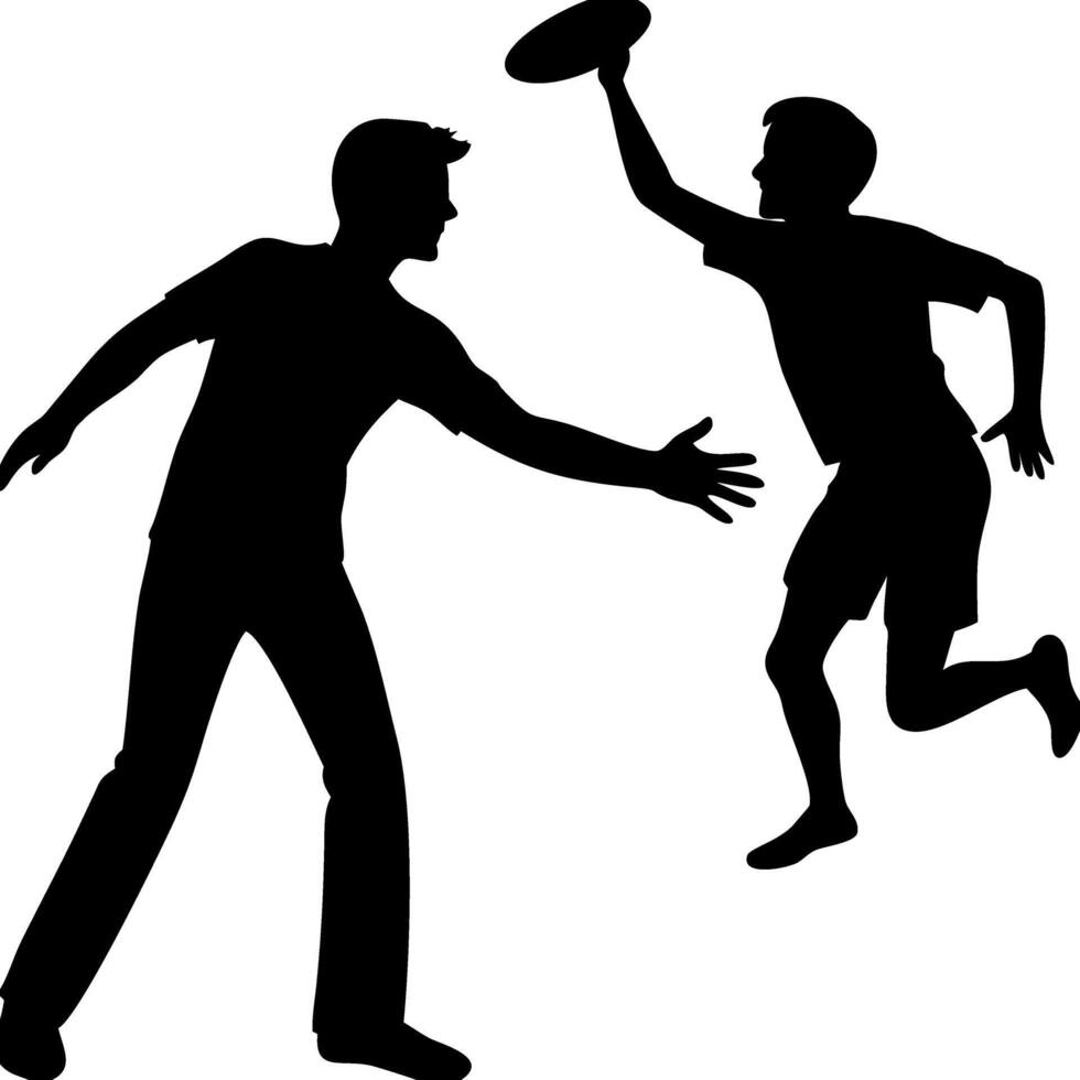 Silhouette of Two People Playing Ultimate Frisbee Art vector