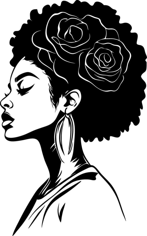 Elegant Profile of Woman with Afro Hairstyle and Floral Crown for Artistic Design vector
