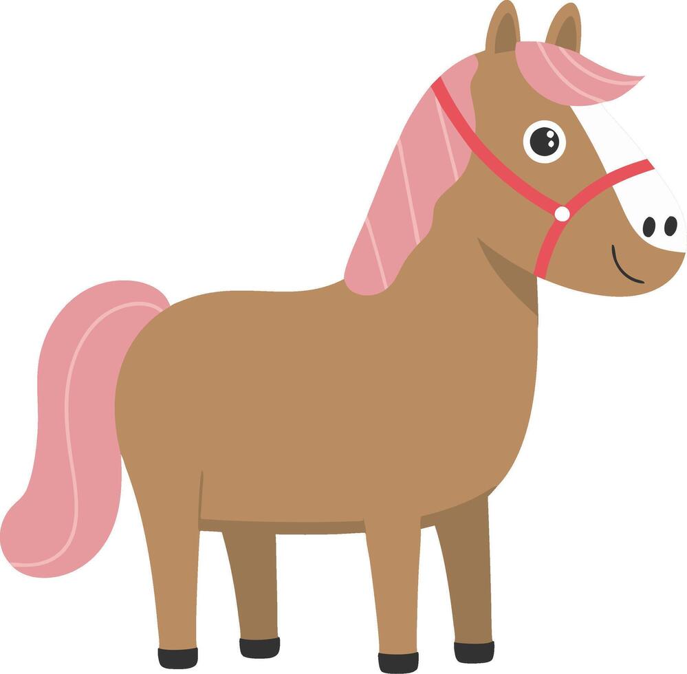 Cute Cartoon Horse with Pink Mane Illustration for Kids vector