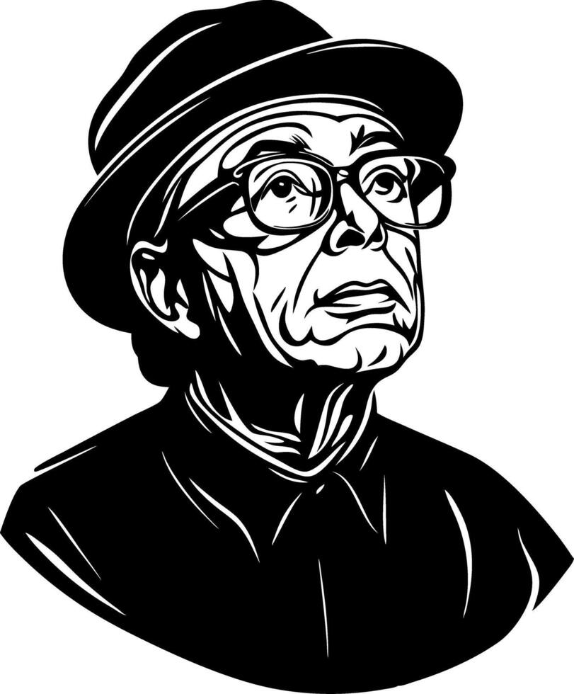Vintage Gentleman in Hat and Glasses Black and White Art for Creative Design Projects vector