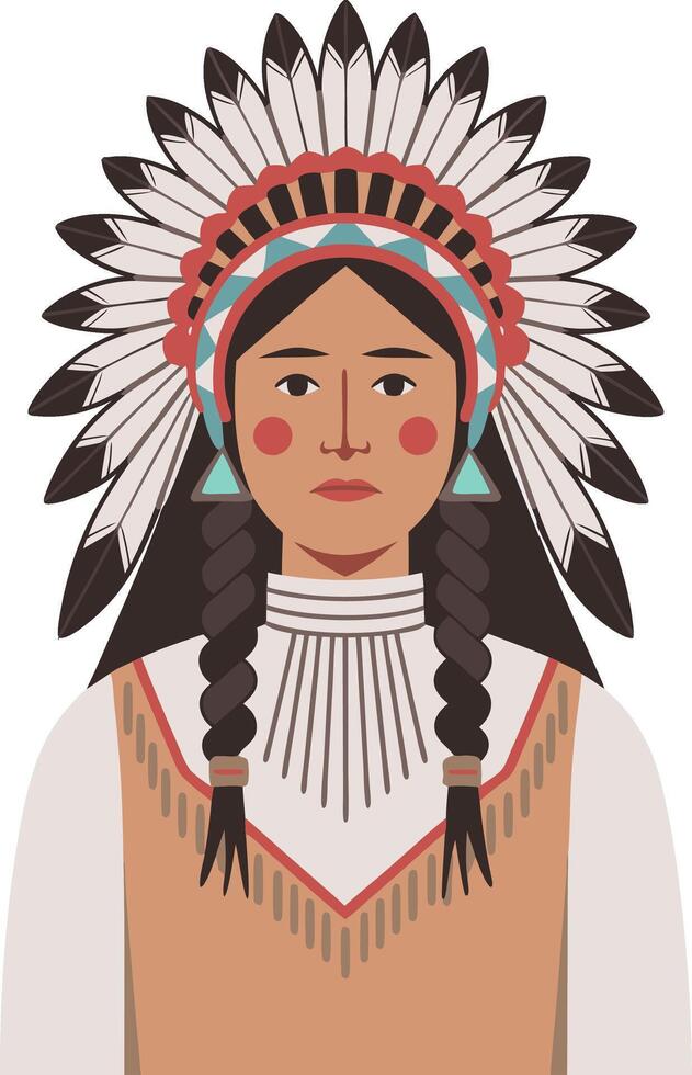 Native American Woman in Traditional Headdress Illustration vector