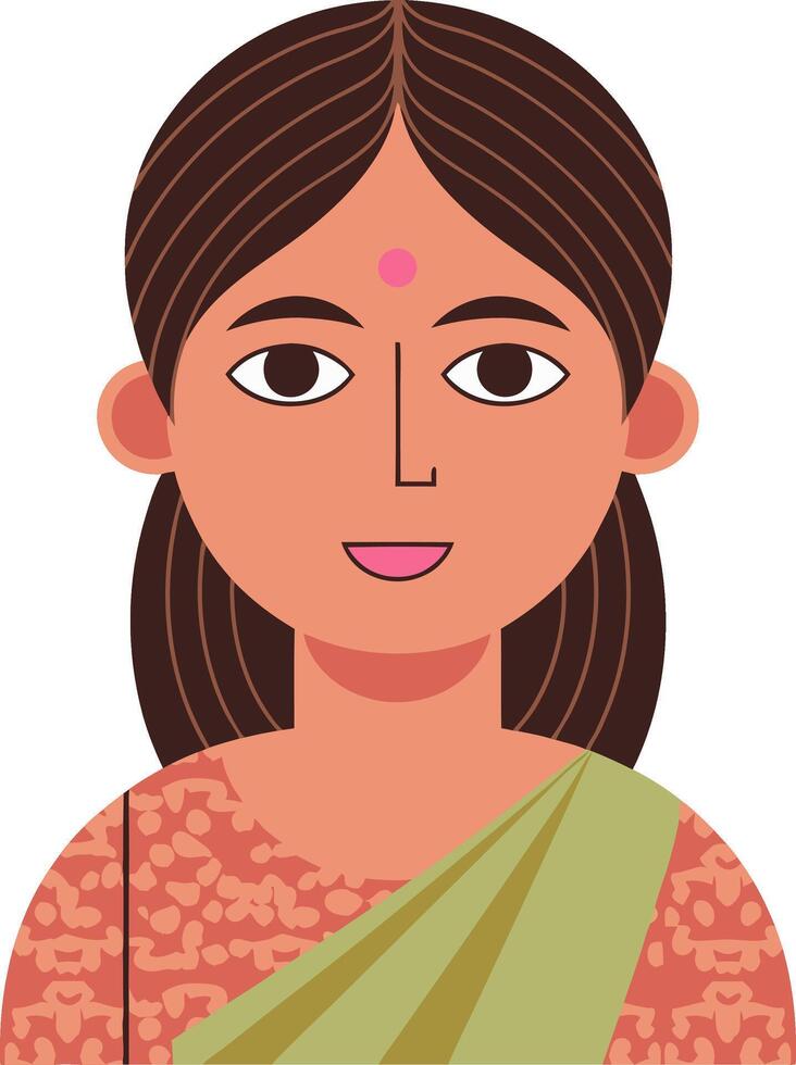 Traditional Woman Portrait with Sari and Bindi Art vector