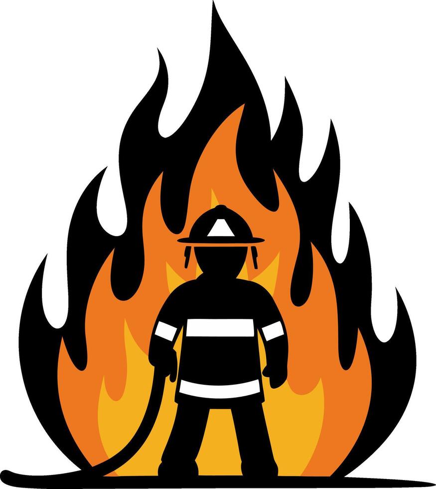 Firefighter Silhouette with Flames for Safety and Emergency Illustrations vector