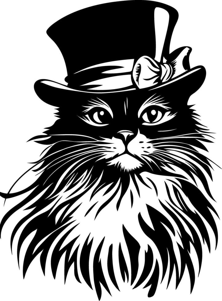 Elegant Cat Illustration with Top Hat for Vintage Design and Tattoo Art vector