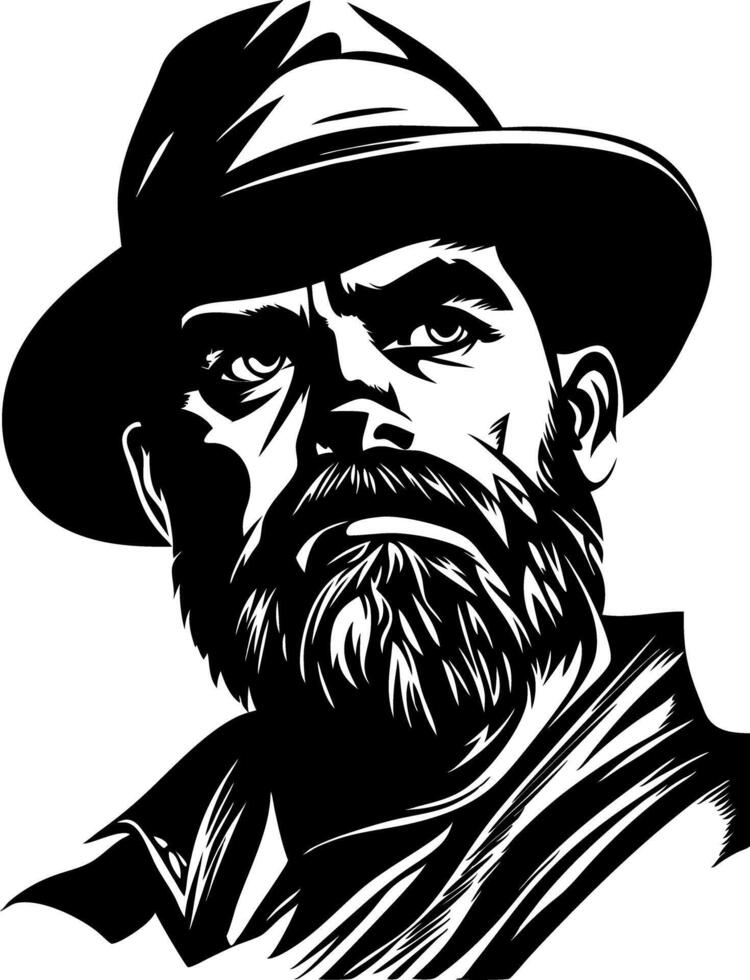 Vintage Bearded Man in Fedora Hat Illustration for Tattoo or Logo Design vector