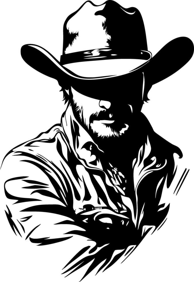 Silhouette of Cowboy with Hat Western Style Illustration vector