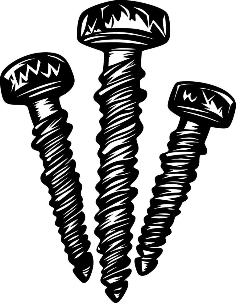 Realistic Hand Drawn Screws Illustration for DIY Projects and Industrial Design vector