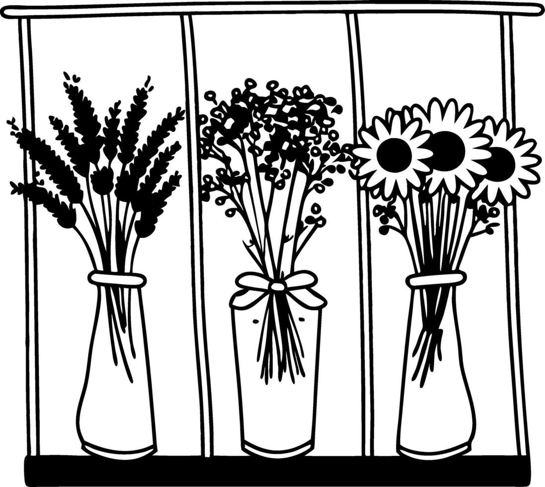 Illustration Three Flower Bouquets in Vases For Decoration and Design vector