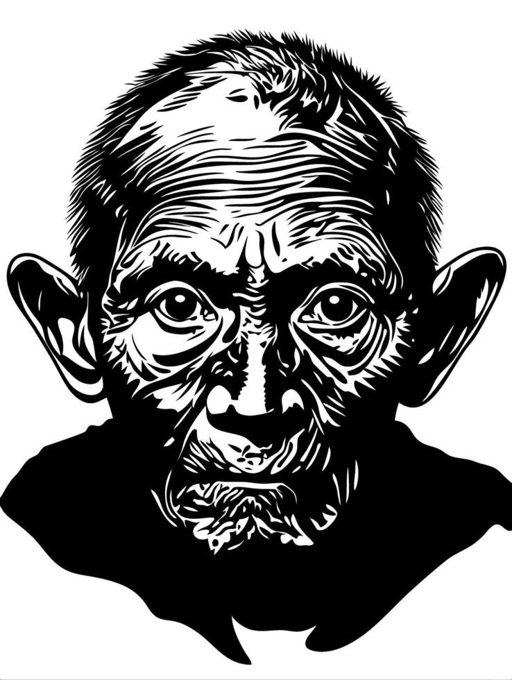 Intricate Elderly Face Art for Tattoo and Coloring Book Design vector