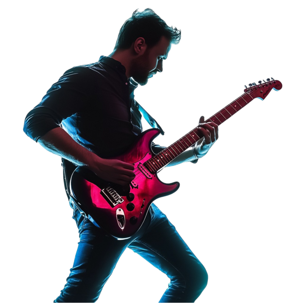 Artistic Silhouette of a Guitarist Performing on Transparent Background png
