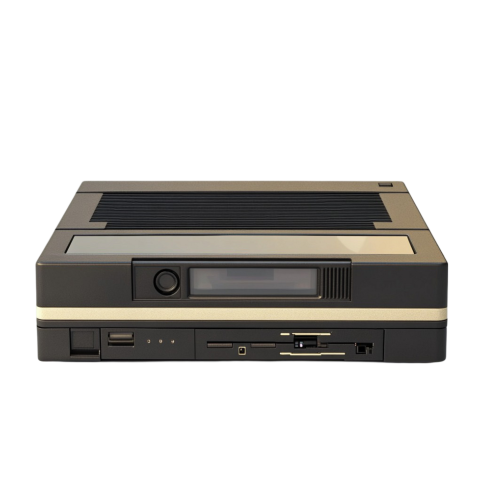 Old Game Console with Black and Gold Design on Transparent Background png