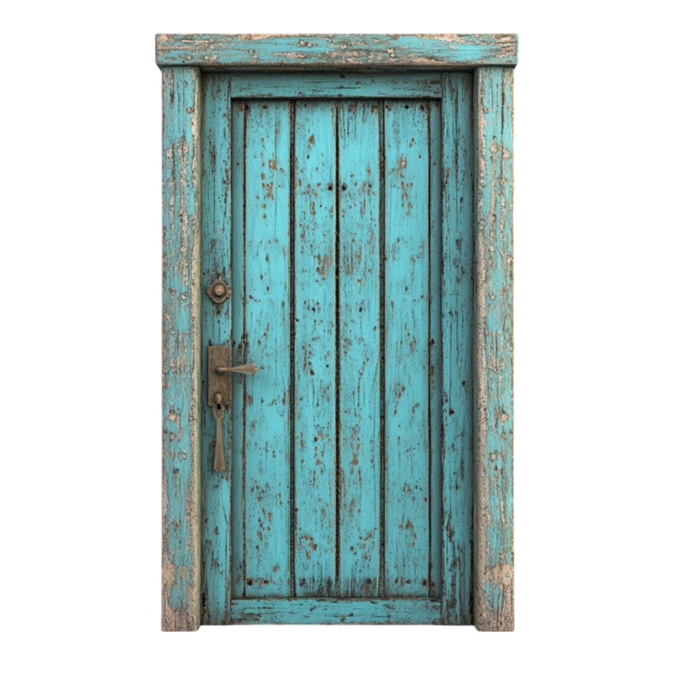 Old Rustic Door with Turquoise Texture on Transparent Background png