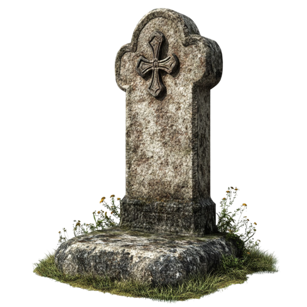 Gothic Monument with Flower and Vine Embellishments on Transparent Background png