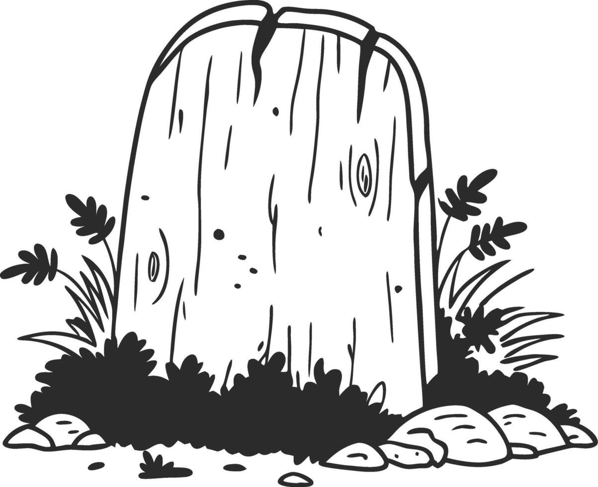 Rustic Wooden Tree Stump with Rocks and Foliage Illustration vector