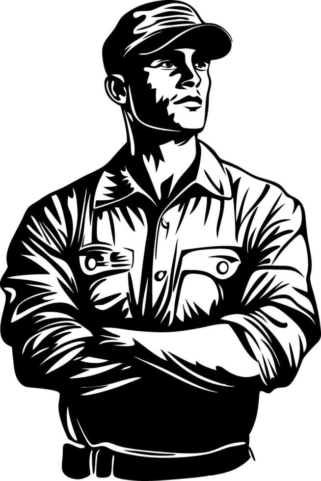 Confident Man in Cap and Shirt Illustration for Tattoos or Design vector