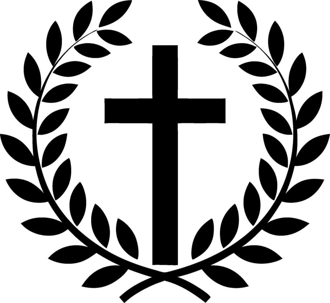 Christian Cross Laurel Wreath Symbol for Religious Design and Decoration vector