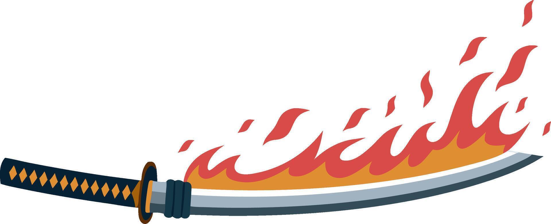 Flaming Katana Sword Illustration for Tattoos and Graphic Design vector