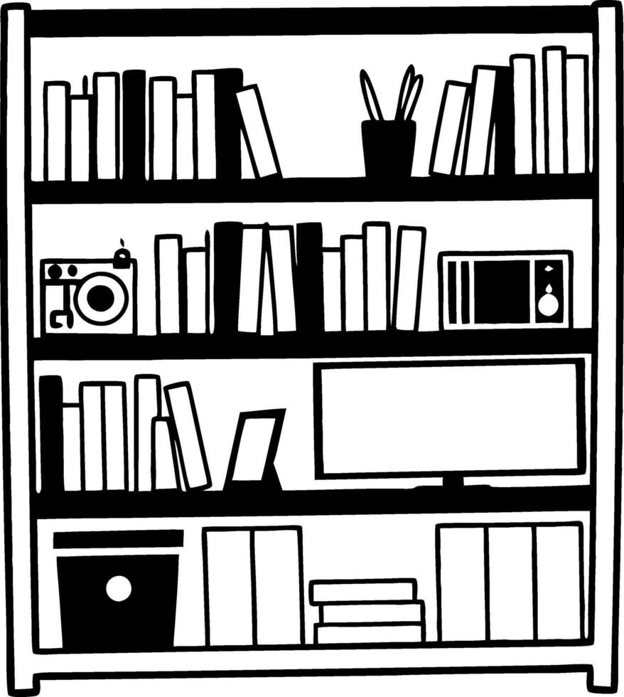 Bookshelf Illustration with Books and Office Supplies for Decor and Design vector