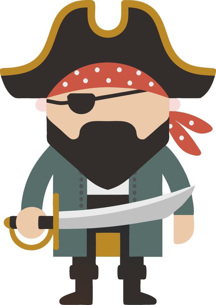 Pirate Cartoon Character Illustration with Sword and Eye Patch vector