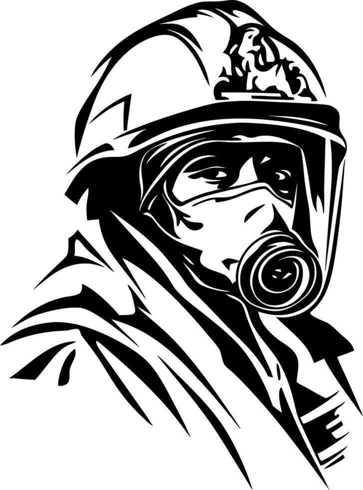 Firefighter in Gas Mask Helmet Art for Safety Awareness Posters vector