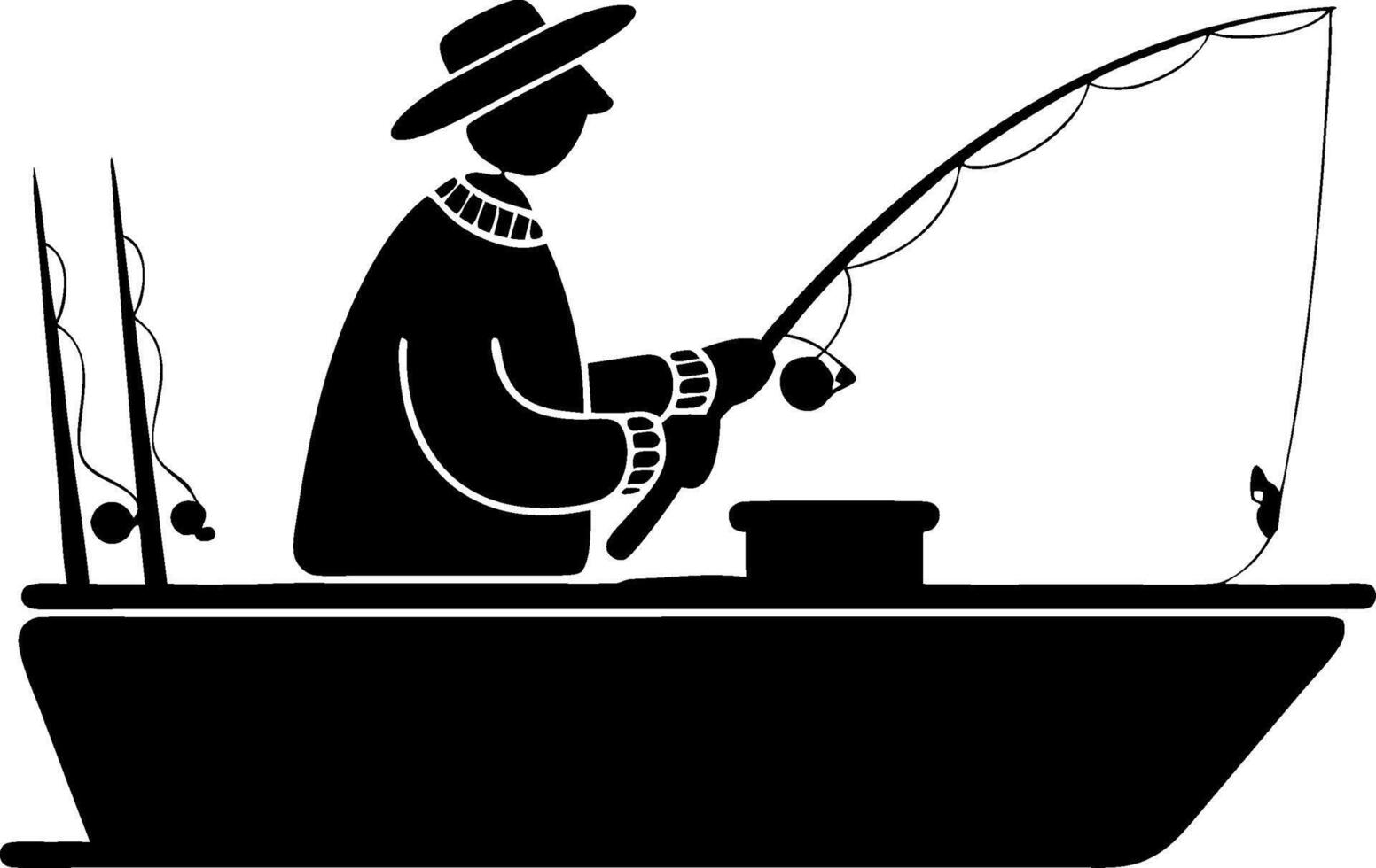 Silhouette Fisherman in Boat Fishing for Illustrations or Designs vector