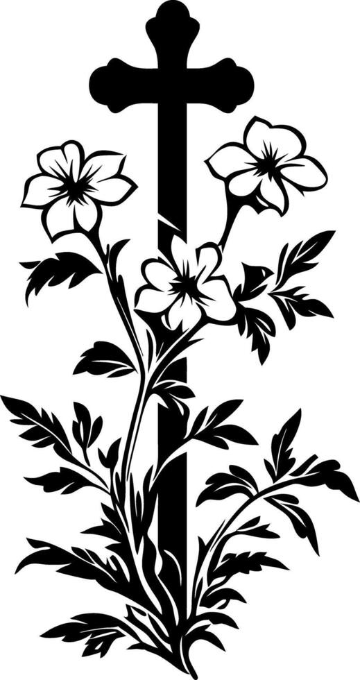 Elegant Floral Cross Art for Religious Design and Tattoo Inspiration vector