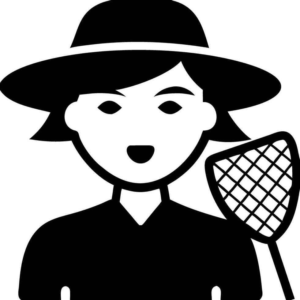 Woman in Hat Holding Butterfly Net for Illustrations and Design Projects vector