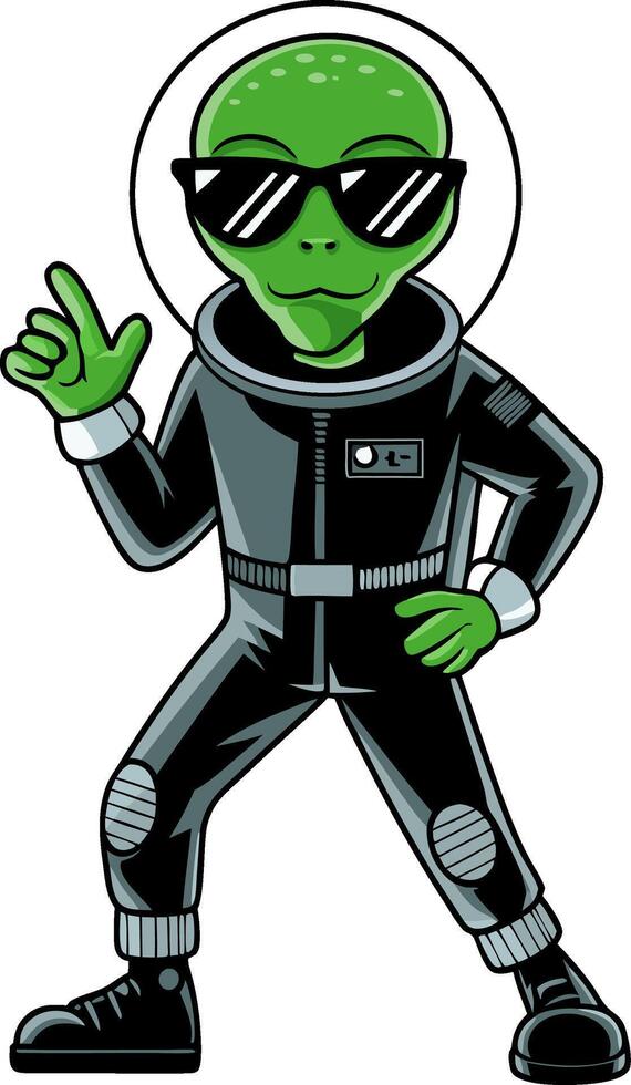 Cool Alien in Space Suit with Sunglasses Fun Illustration vector