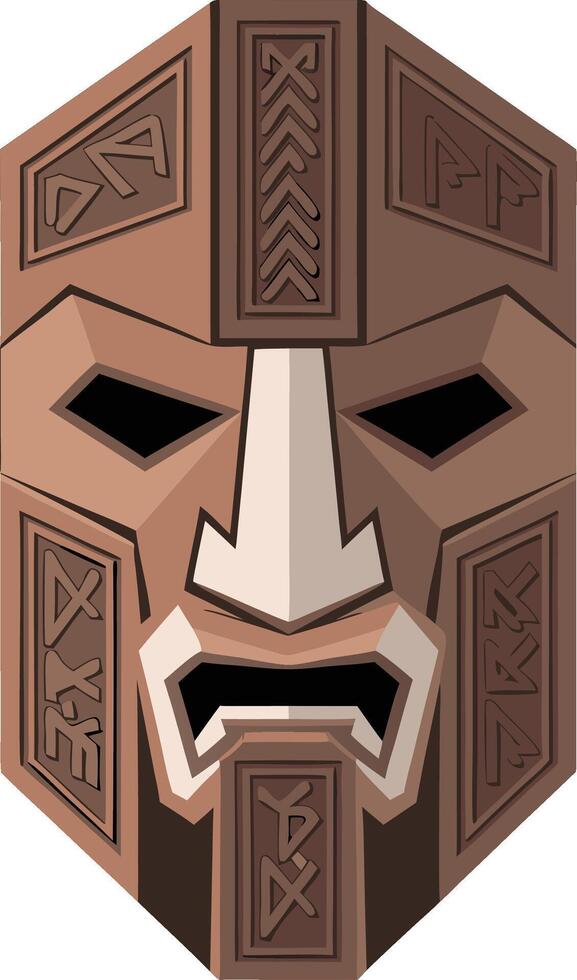 Viking Warrior Helmet Art with Norse Runes vector