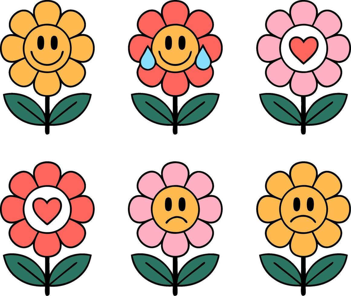 Cute Emoticon Flowers with Different Expressions for Crafts and Design vector