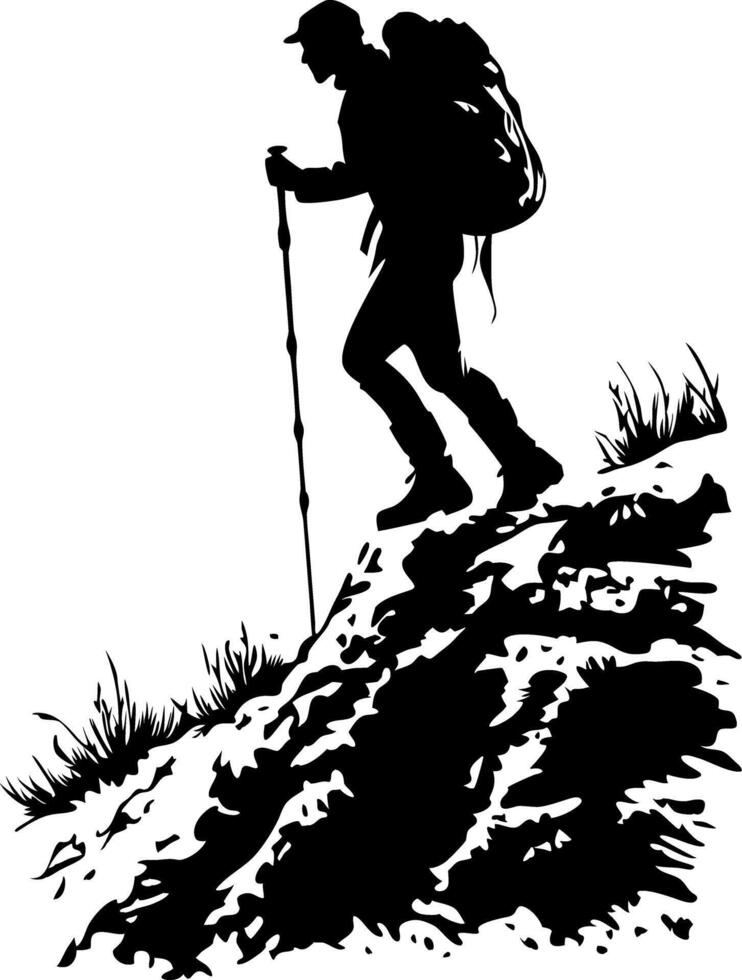 Hiking Adventure Silhouette on Rocky Terrain for Outdoor Enthusiasts vector