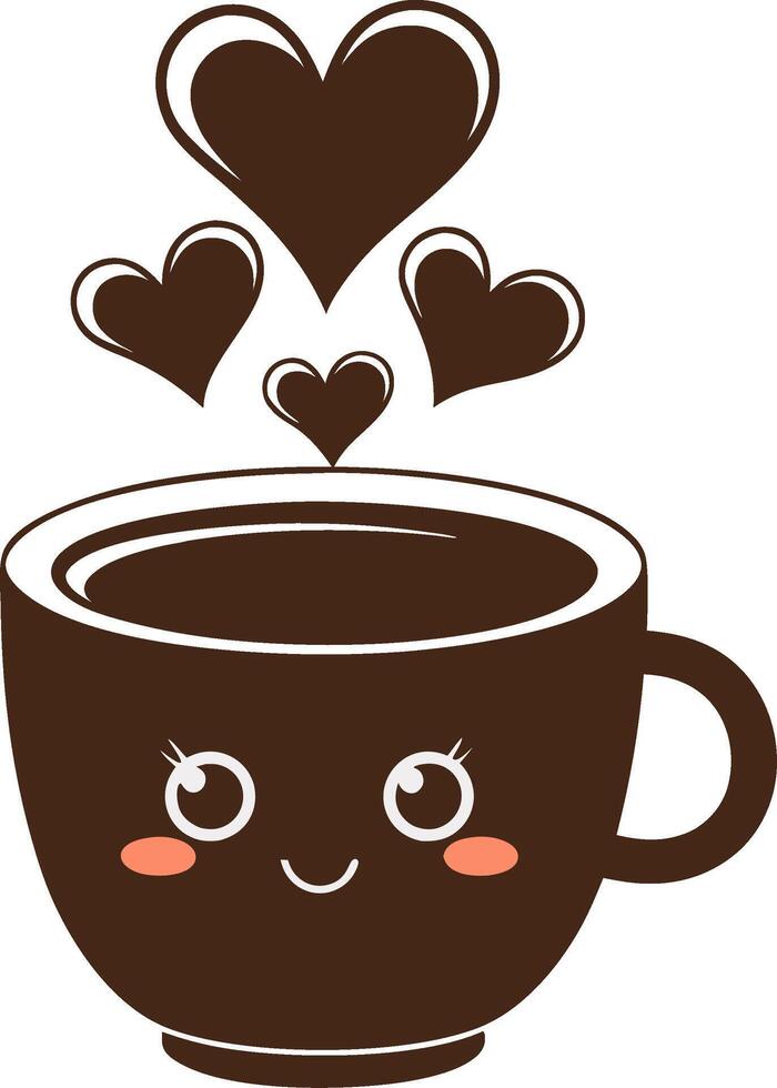 Cute Coffee Mug with Smiling Face and Floating Hearts Illustration vector